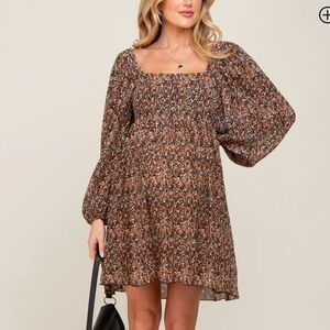 PinkBlush Black Floral Pleated Maternity Dress- Size Large​